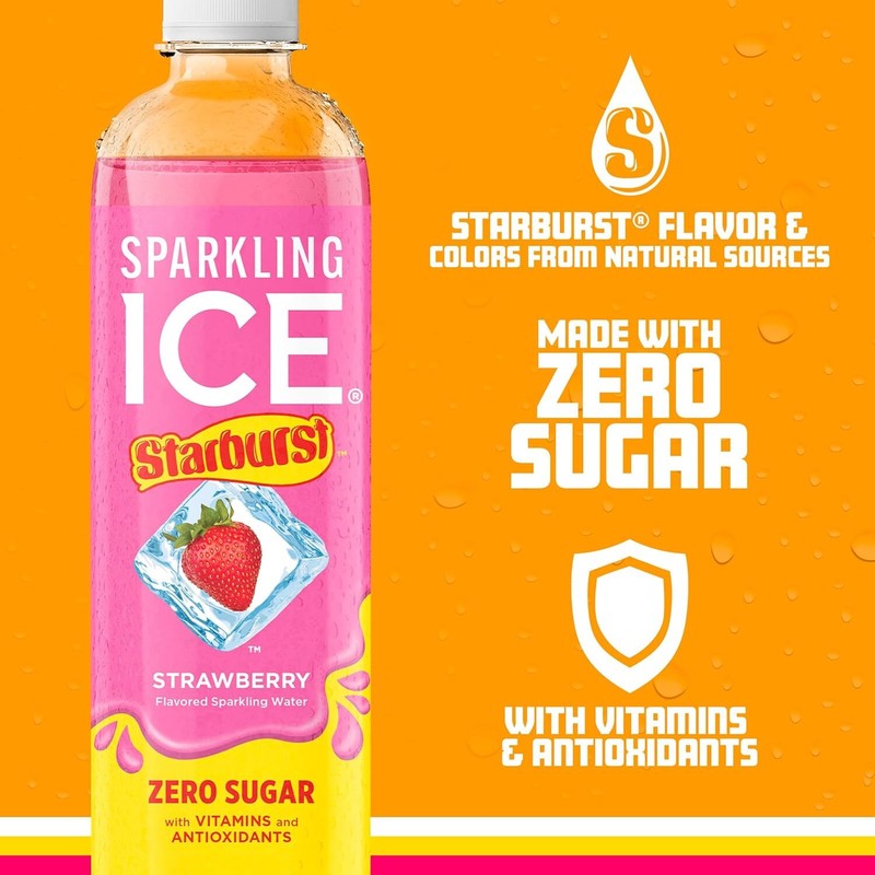 Sparkling Ice STARBURST Strawberry, Zero Sugar Flavored Sparkling Water, with Vitamins and Antioxidants, Low Calorie Beverage, 17 fl oz Bottles (Pack of 12) : Grocery & Gourmet Food