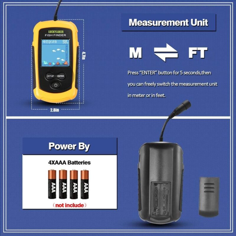 LUCKY Kayak Portable Fish Depth Finder Water Handheld Fish Finder Sonar Castable Kayak Boat Fishfinder Transducer Fishing LCD Display FFC1108 : Electronics