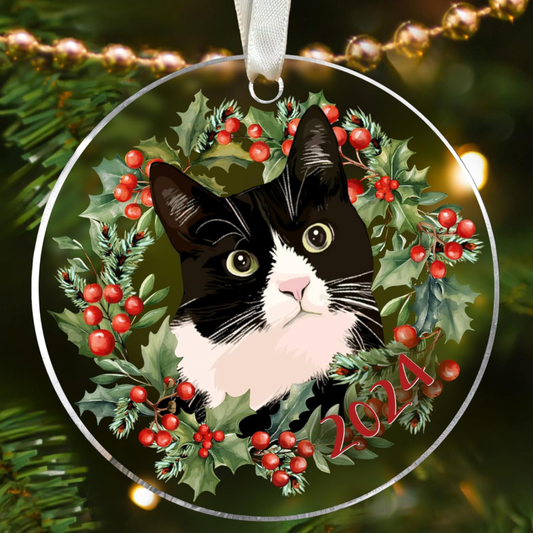Pawzity Tuxedo Cat Christmas Ornament - Tuxedo Cat Lover Gifts for Women, Men - Tuxedo Cat Ornaments for Christmas Tree - Tuxedo Cat Kitten Xmas Tree Ornaments for 2024 - Acrylic Ornament : Home & Kitchen
