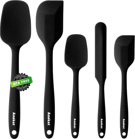 Anaeat Silicone Spatula Set of 5 - Seamless One-Pieces Design, Non-Stick Rubber Spatulas Kitchen Scraper Flexible for Easy Baking, Cooking, Scraping & Mixing, Heat Resistant & Dishwasher Safe: Home & Kitchen