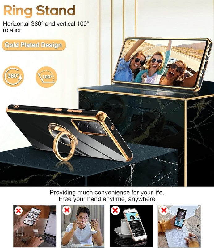 LeYi for Samsung Galaxy S20-FE-5G Case: S20FE/S 20FE Phone Case with Tempered Glass Screen Protector [2 Pack], Ring Holder Magnetic Kickstand, Plating Rose Gold Protective Case for Women Girls, Black : Cell Phones & Accessories