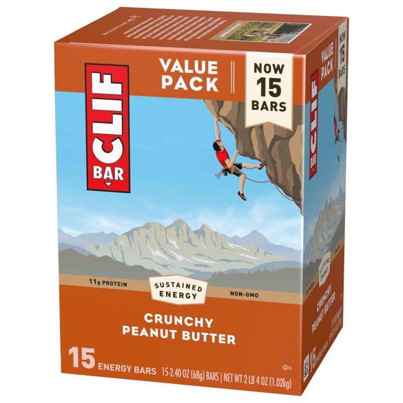 CLIF BAR - Crunchy Peanut Butter - Made with Organic Oats - Energy Bars - Non-GMO - Plant Based Protein Bars (15 Pack) : Health & Household