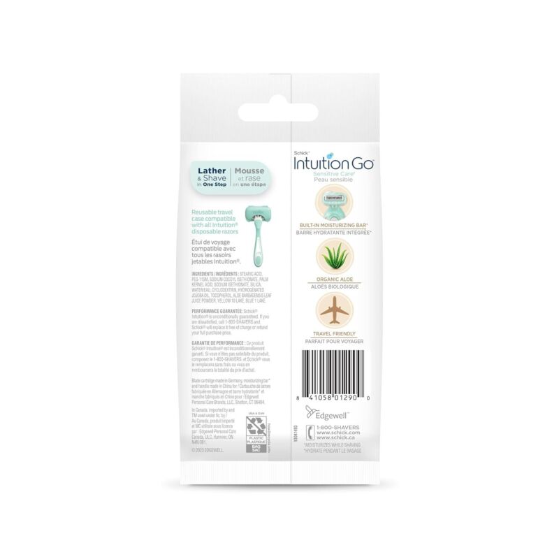 Schick Intuition Go Disposable Travel Razor for Women, 1 Count | Sensitive Skin Razors for Women, Travel Essentials, Womens Disposable Razors with Organic Aloe, Vacation Essentials : Beauty & Personal Care