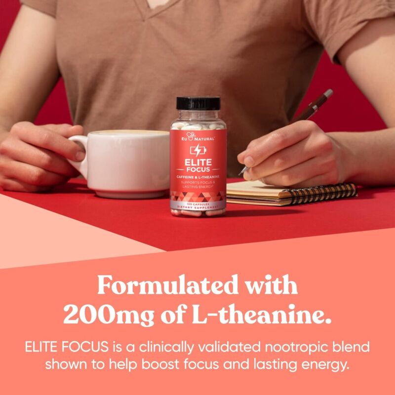 Elite Caffeine Pills with L-Theanine – Jitter-Free Focused Energy Supplements – Clean & Natural Nootropic Stack for Smart Cognitive Performance – 120 Soft Capsules : Health & Household