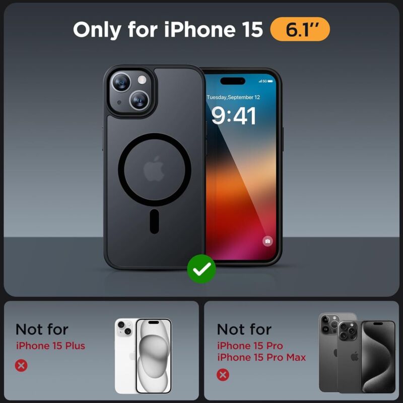 Miracase Magnetic Series for iPhone 15 Case [with 2X Screen Protectors] [Compatible with MagSafe] Military-Grade Protection, Anti-Fingerprint, Magnetic Phone Case for iPhone 15 - Black : Cell Phones & Accessories