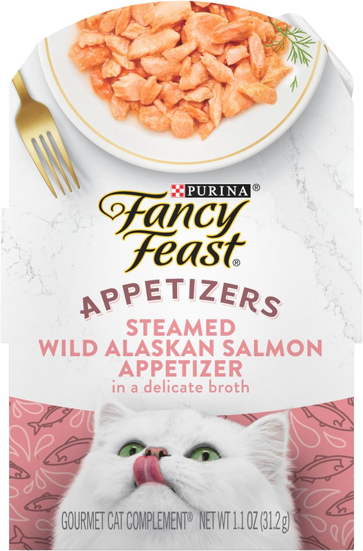 Purina Fancy Feast Appetizers Lickable Grain Free Wet Cat Food Topper Wild Alaskan Salmon Appetizer - (Pack of 10) 1.1 oz. Trays : Pet Supplies
