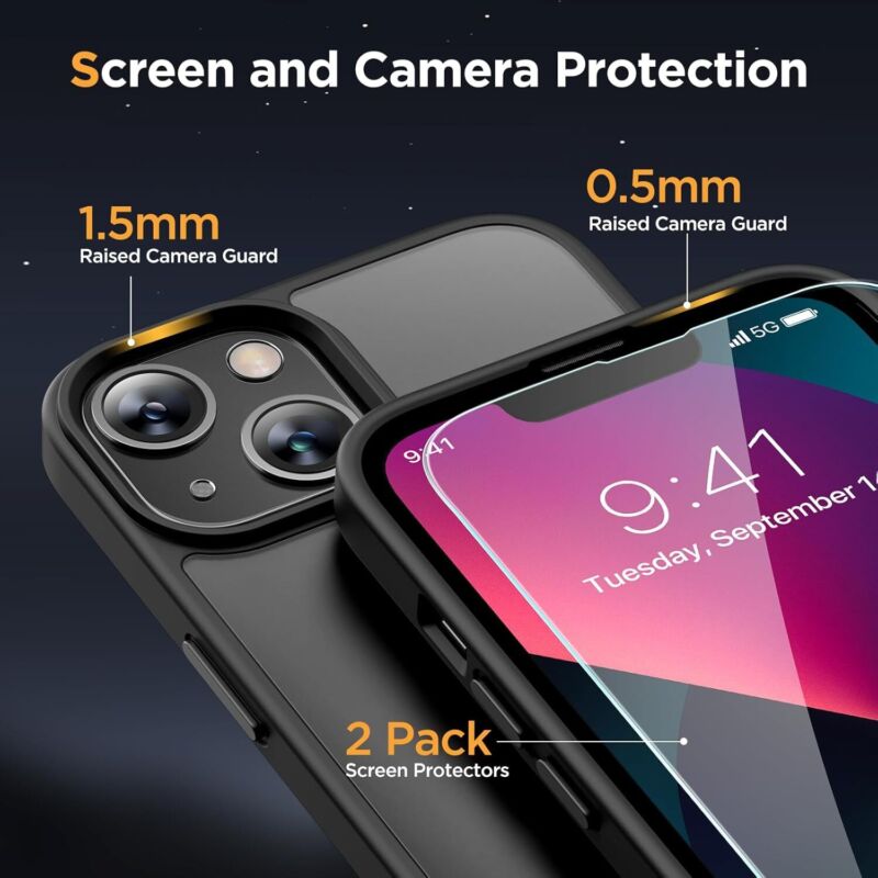 Miracase Magnetic Series for iPhone 13 Case [Compatible with MagSafe] [with 2X Screen Protectors] Military-Grade Protection, Anti-Fingerprint, Slim Design Phone Case for iPhone 13, Graphite Black : Cell Phones & Accessories