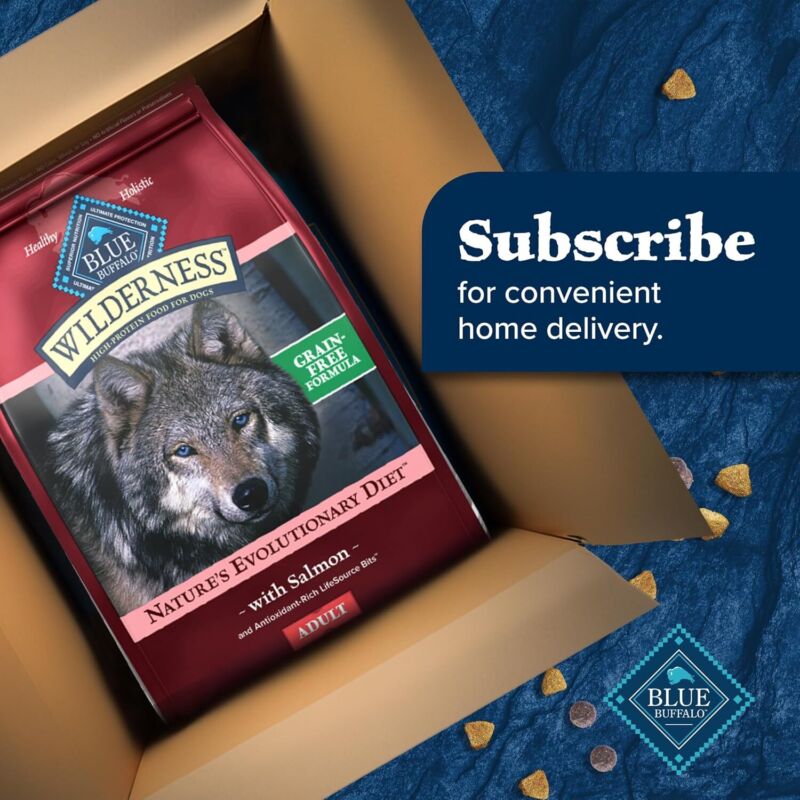 Blue Buffalo Wilderness Adult High-Protein Dry Dog Food with Real Salmon, Grain-Free, Made in the USA with Natural Ingredients, Salmon, 24-lb Bag