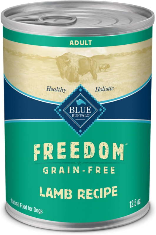 Blue Buffalo Freedom Grain-Free Wet Dog Food, Free of Glutens & Artificial Preservatives, Made with Natural Ingredients, Lamb Recipe, 12.5-oz. Cans (12 Count)
