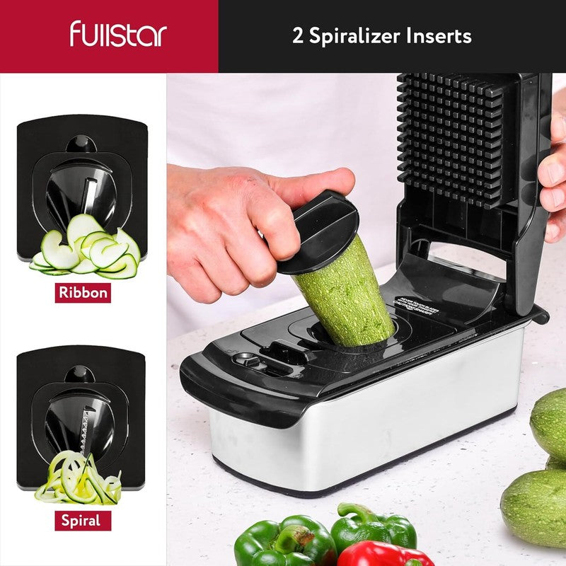 Fullstar Vegetable Chopper and Spiralizer - Food Chopper with Container, Fruit Slicer, Kitchen Gadgets & Accessories, Home Essentials (9 in 1, Stainless Steel): Home & Kitchen