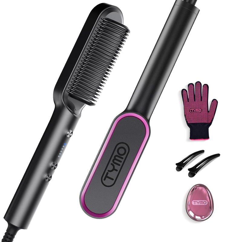 Hair Straightener Brush, TYMO Ring Hair Straightener Comb Straightening Brush for Women with 5 Temps 20s Fast Heating & Dual Voltage, Black : Beauty & Personal Care