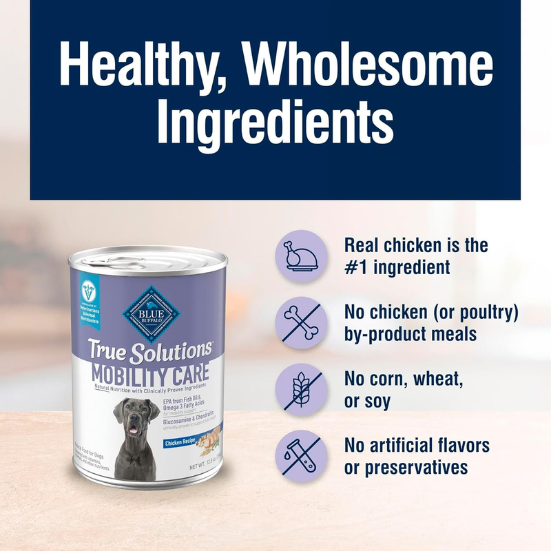 Blue Buffalo True Solutions Mobility Care Wet Dog Food for Adult Dogs, Made with Natural Ingredients, Chicken, 12.5-oz. cans (12 Count) : Pet Supplies