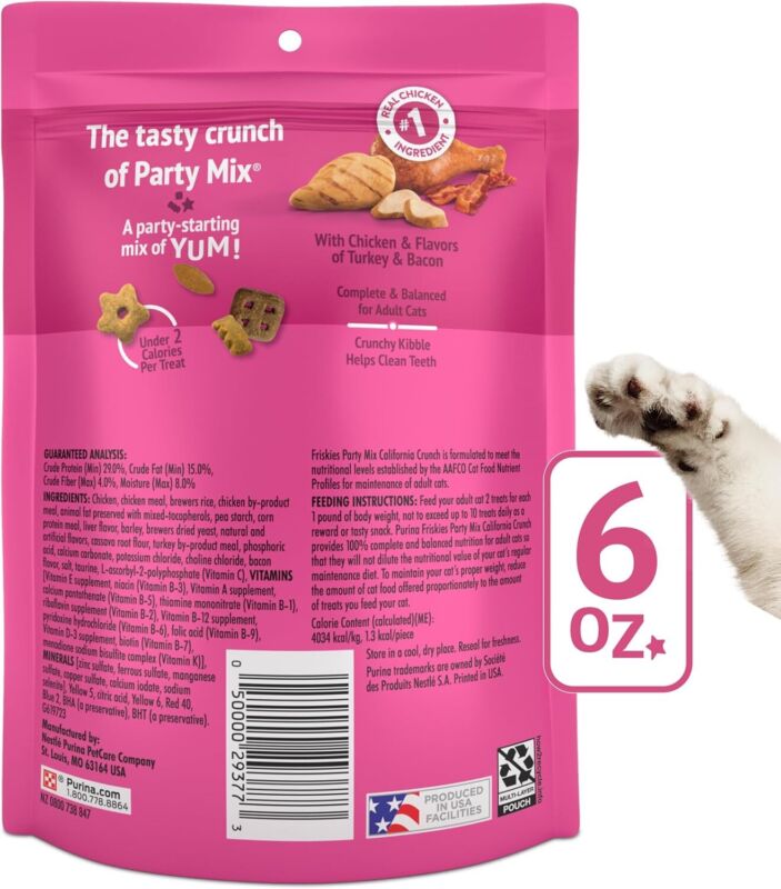 Purina Friskies Cat Treats, Party Mix California Crunch With Chicken - (Pack of 6) 6 oz. Pouches : Pet Supplies