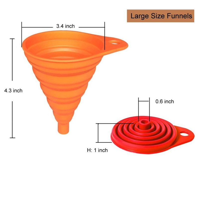 KongNai Kitchen Funnel Set 4 Pack, Small and Large, Kitchen Gadgets Accessories Foldable Silicone Collapsible Funnels for Filling Water Bottle Liquid Transfer Food Grade: Home & Kitchen