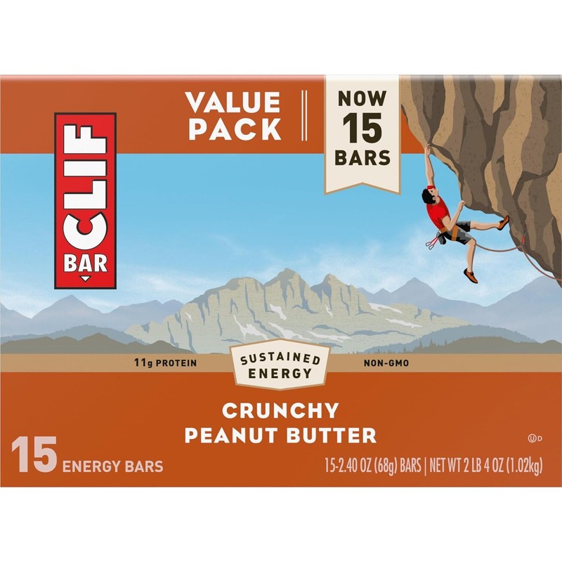 CLIF BAR - Crunchy Peanut Butter - Made with Organic Oats - Energy Bars - Non-GMO - Plant Based Protein Bars (15 Pack) : Health & Household