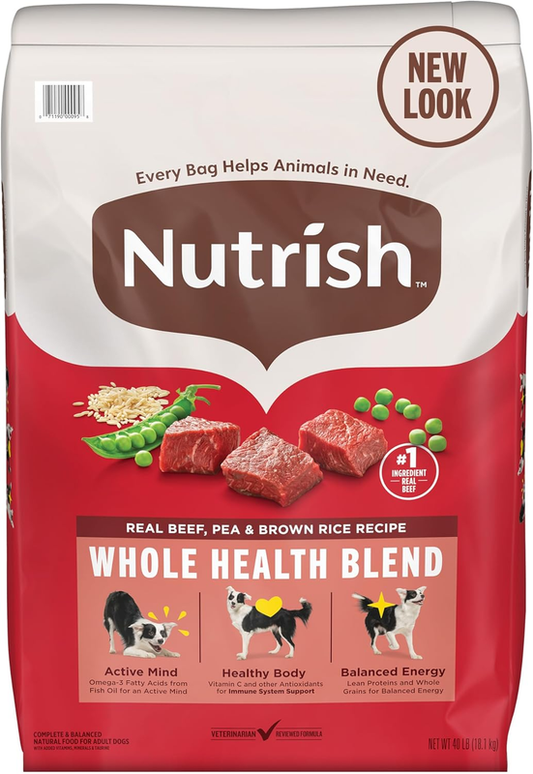 Nutrish Dry Dog Food, Real Beef, Pea & Brown Rice Recipe Whole Health Blend for Adult Dogs, 40 lb. Bag, Packaging May Vary (Formerly Rachael Ray)