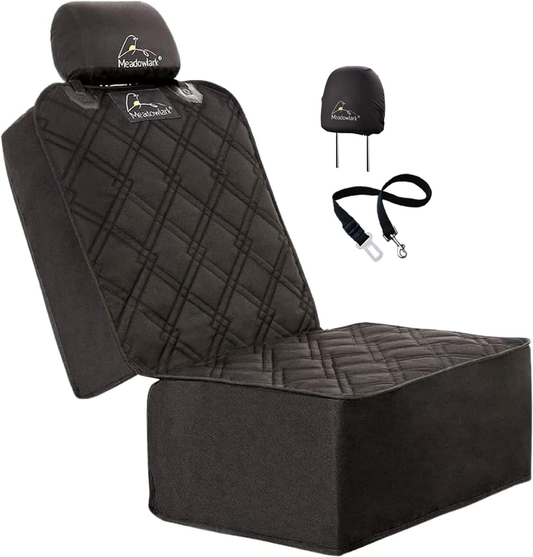 Meadowlark Dog Car Seat Cover Front Seat Cover Waterproof Scratch Proof Car Seat Covers for Dogs Car Seat Protector for Dogs for Trucks Cars & SUVs w/Free Seat Belt & Headrest Cover – 45 x 21 in Black : Pet Supplies