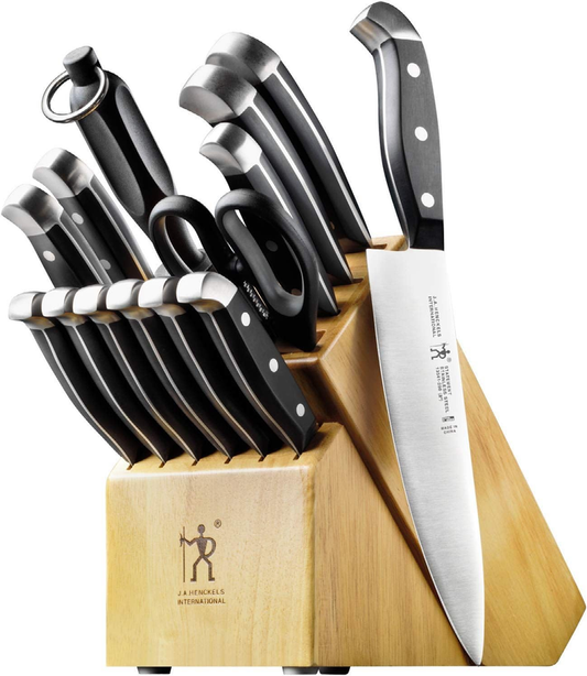 HENCKELS Premium Quality 15-Piece Knife Set with Block, Razor-Sharp, German Engineered Knife Informed by over 100 Years of Masterful Knife Making, Lightweight and Strong, Dishwasher Safe: Block Knife Sets: Home & Kitchen