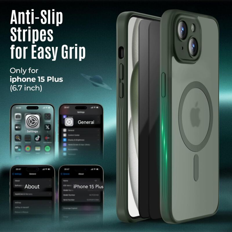 Symcele Designed for iPhone 15 Case, Compatible with MagSafe, with Privacy Screen Protectors X2, [Camera Protection] [15FT Military Drop Protection] Shockproof Phone Case, 6.1", Alpine Green : Cell Phones & Accessories