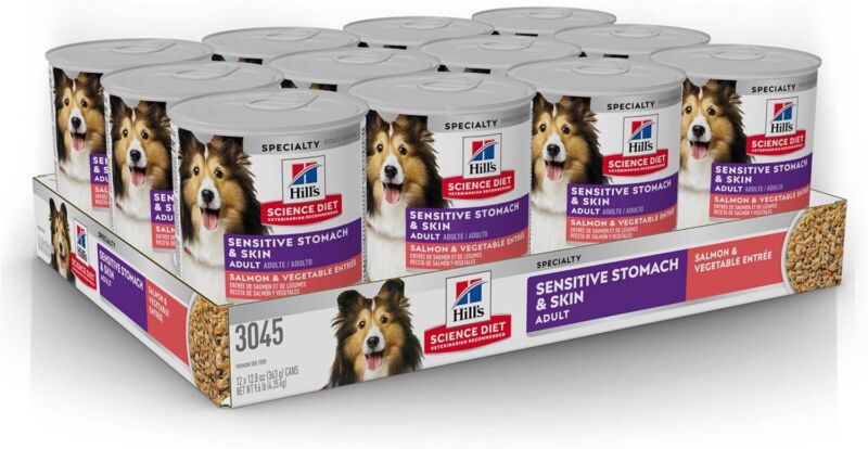 Hill's Science Diet Sensitive Stomach & Skin, Adult 1-6, Stomach & Skin Sensitivity Support, Wet Dog Food, Salmon & Vegetables Loaf, 12.8 oz Can, Case of 12: Pet Supplies: Amazon.com