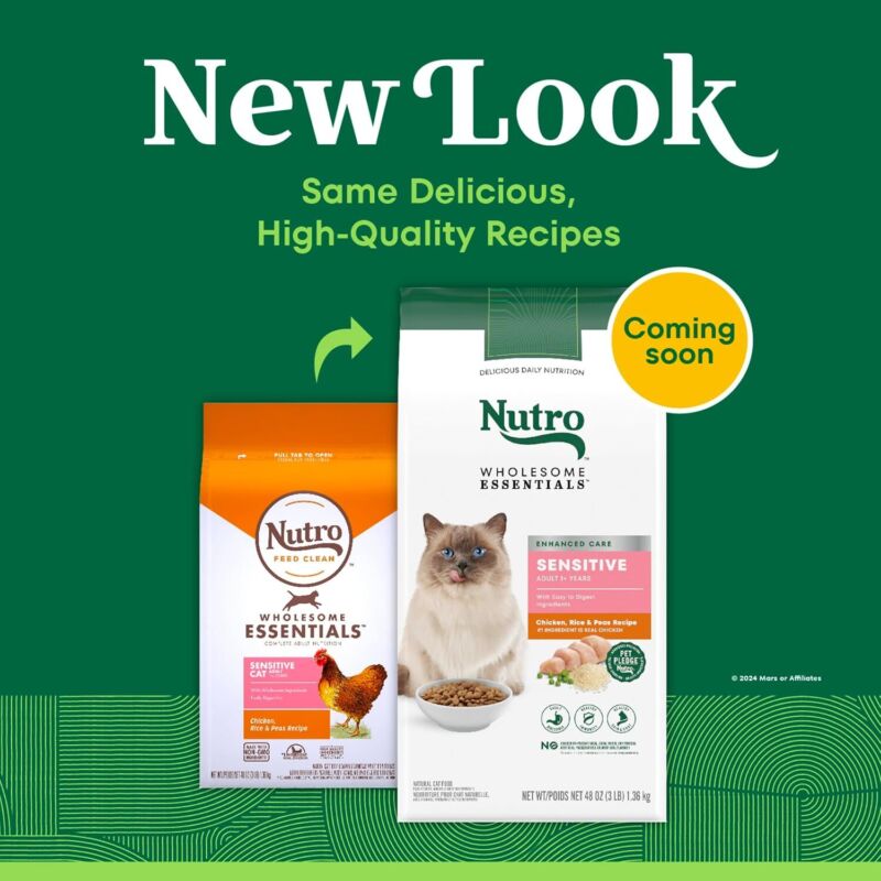 Nutro Wholesome Essentials Dry Cat Food, Sensitive Stomach Cat Food, Chicken, Rice & Peas, 3 lbs.