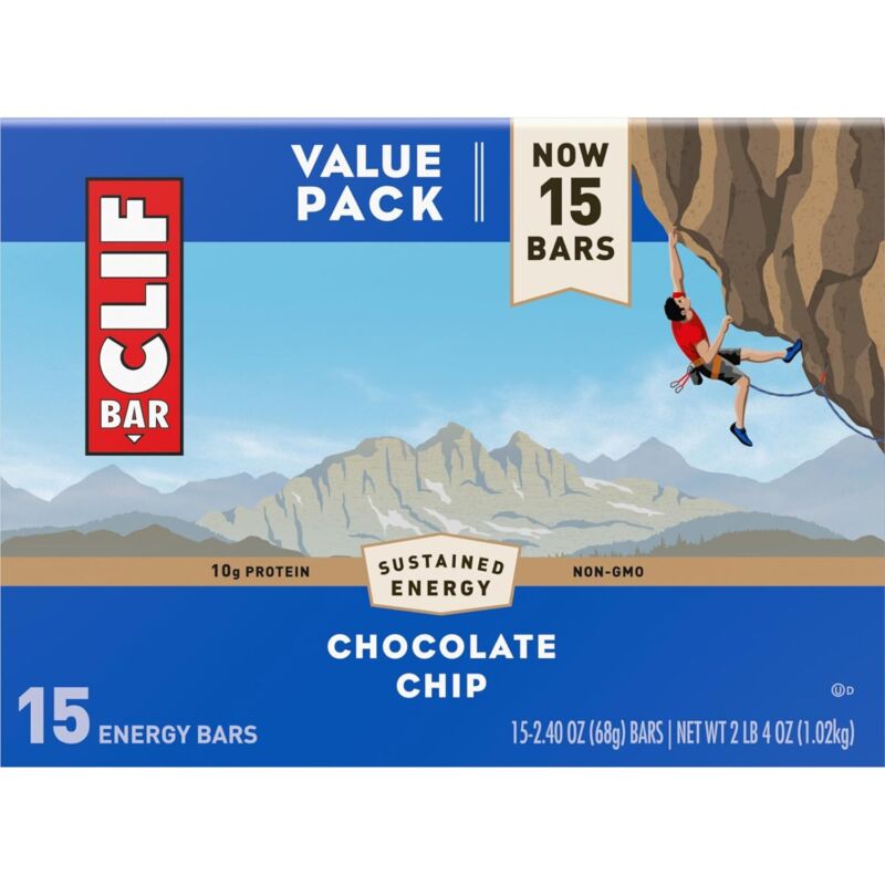 CLIF BAR - Chocolate Chip - Made with Organic Oats - Energy Bars - Non-GMO - Plant Based Protein Bars (15 Pack) : Health & Household