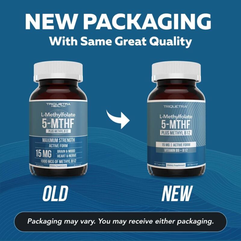 L Methyl Folate 15mg Plus Methyl B12 Cofactor – High Potency, Active 5-MTHF Form - Supports Mood, Methylation, Cognition – Bioactive Forms of Vitamin B9 & B12 (60 Capsules – 60 Servings) : Health & Household