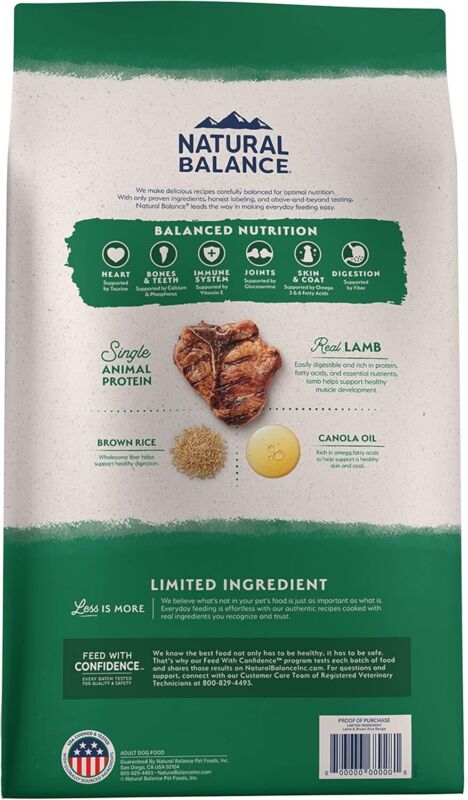 Natural Balance Limited Ingredient Adult Dry Dog Food with Healthy Grains, Lamb & Brown Rice Recipe, 4 Pound (Pack of 1) : Pet Supplies