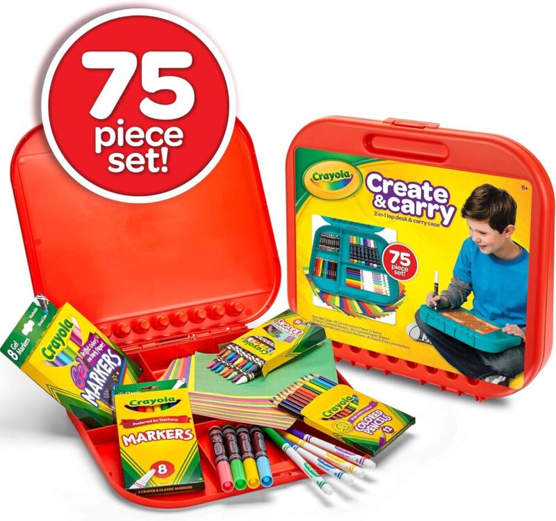 Crayola Create 'N Carry Art Set (75pcs), 2-in-1 Lap Desk & Carrying Case, Art Kit for Kids Crafts, Drawing & Coloring Supplies, Easter Gifts for Kids : Toys & Games