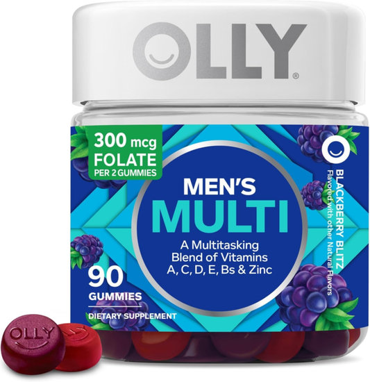 OLLY Men's Multivitamin Gummy, Vitamins A, C, D, E, B, Zinc, Blackberry Flavor, 45 Day Supply - 90 Count : Health & Household