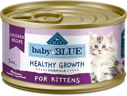 Blue Buffalo Baby BLUE Natural Kitten Wet Cat Food, Healthy Growth Formula with DHA, Chicken Recipe Multi-Pack, 3-oz. Cans (24 Count) : Pet Supplies