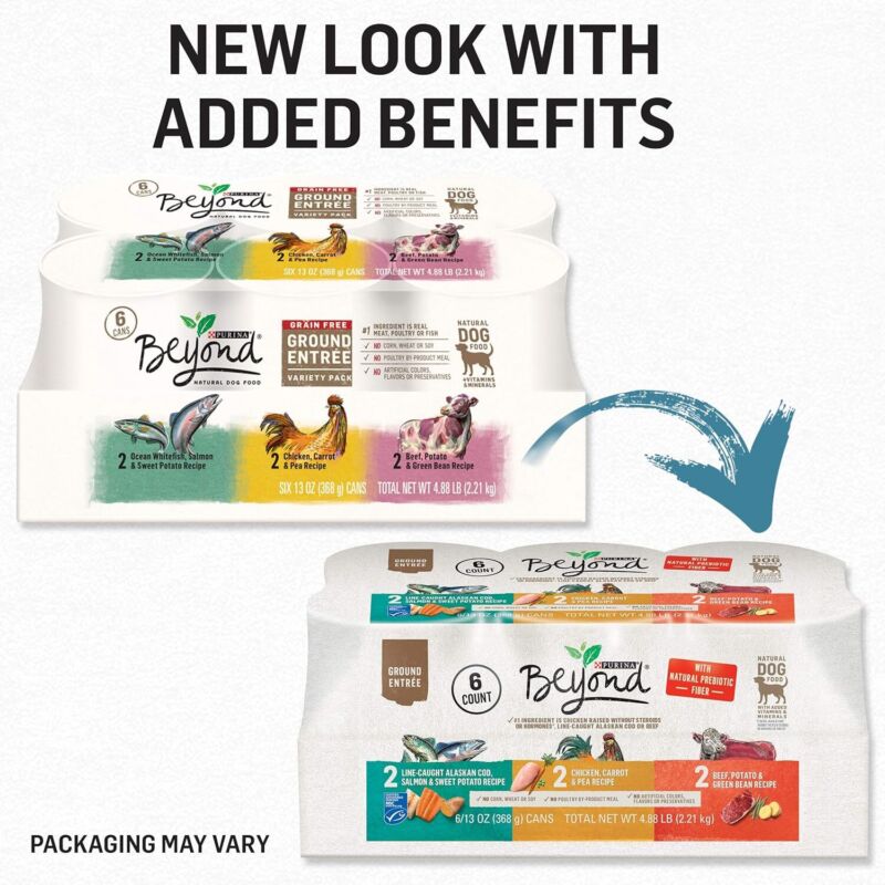 Purina Beyond Chicken, Beef and Cod Ground Entree Grain Free Wet Dog Food Variety Pack - (2 Packs of 6) 13 oz. Cans: Pet Supplies: Amazon.com