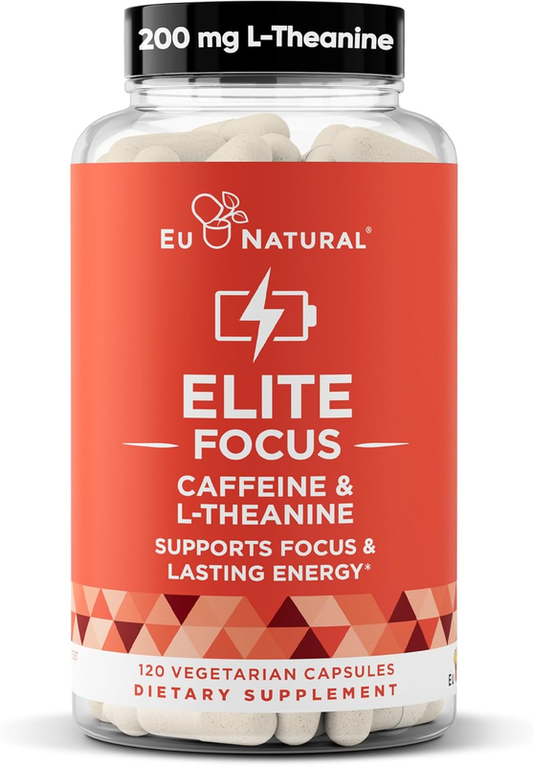 Elite Caffeine Pills with L-Theanine – Jitter-Free Focused Energy Supplements – Clean & Natural Nootropic Stack for Smart Cognitive Performance – 120 Soft Capsules : Health & Household