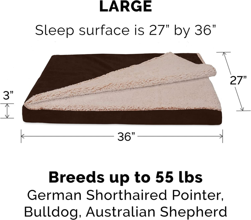 Furhaven Cooling Gel Dog Bed for Large/Medium Dogs w/ Removable Washable Cover, For Dogs Up to 55 lbs - Berber & Suede Blanket Top Mattress - Espresso, Large : Pet Supplies