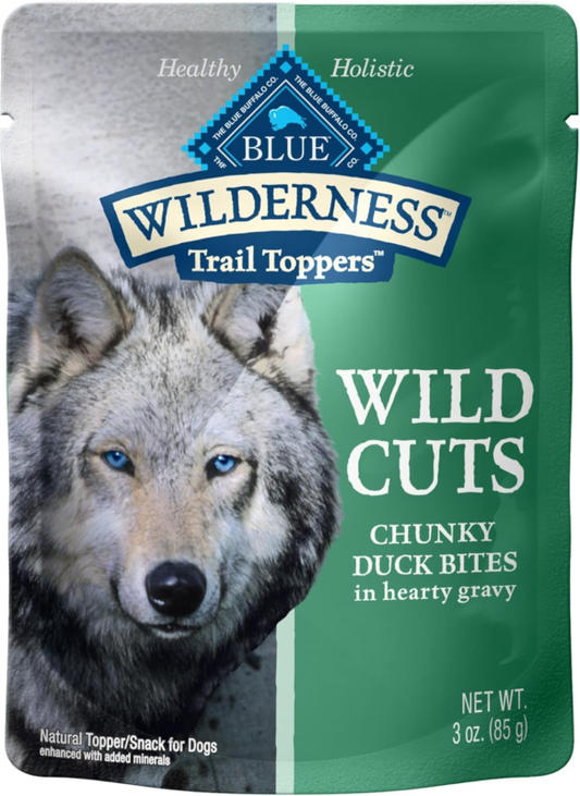 Blue Buffalo Wilderness Trail Toppers Wild Cuts Natural High-Protein Dog Wet Food, Duck Bites in Hearty Gravy, 3-oz Pouch, 24 Count
