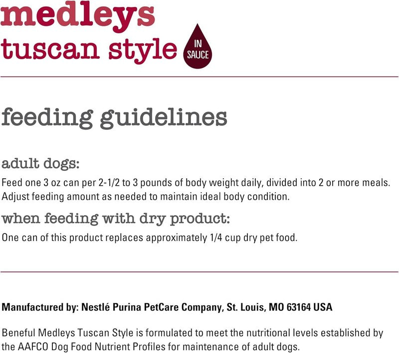Purina Beneful Wet Dog Food Medleys Tuscan Style With Real Beef, Carrots, Tomatoes and Rice in Sauce - (Pack of 12) 3 oz. Cans: Pet Supplies: Amazon.com