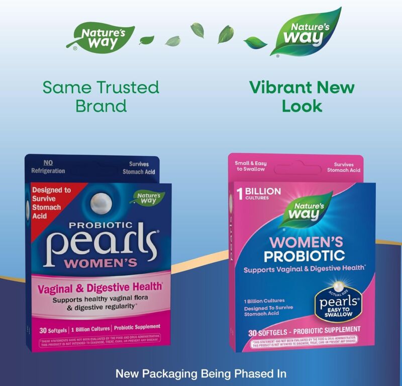 Nature's Way Women's Probiotic Pearls, Supports Vaginal and Digestive Health*, 1 Billion Live Cultures, No Refrigeration Required, 30 Softgels (Packaging May Vary) : Health & Household
