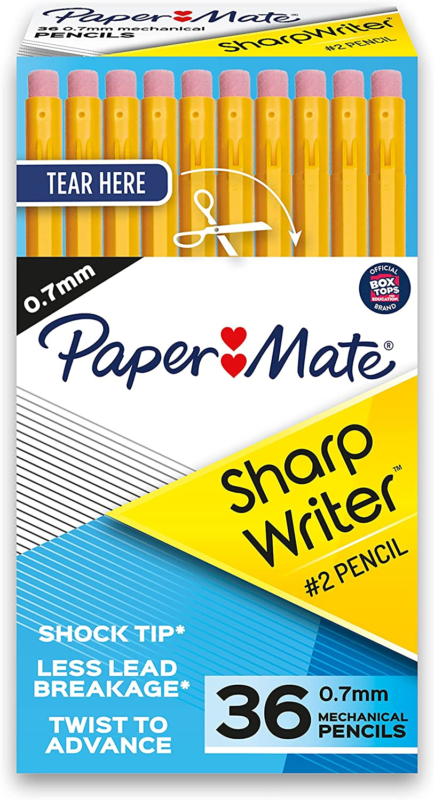 Paper Mate SharpWriter Mechanical Pencils | 0.7 mm #2 Pencil | Pencils for School Supplies, Yellow, 36 Count