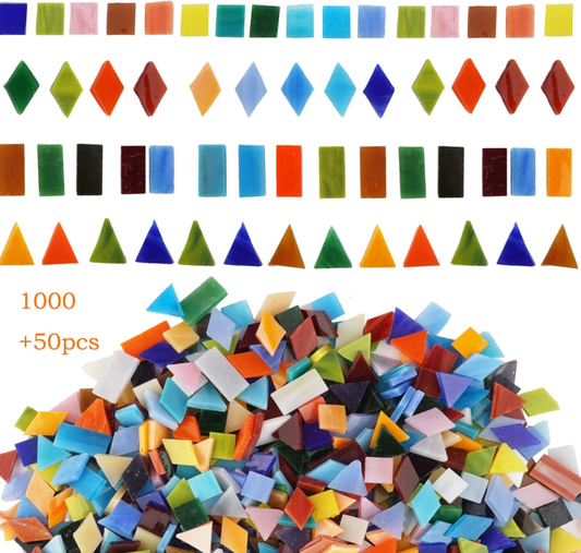 Lanyani 1050 Pieces Mixed Shapes Glass Mosaic Tiles for Crafts, Colorful Stained Glass Pieces for Mosaic Projects : Arts, Crafts & Sewing