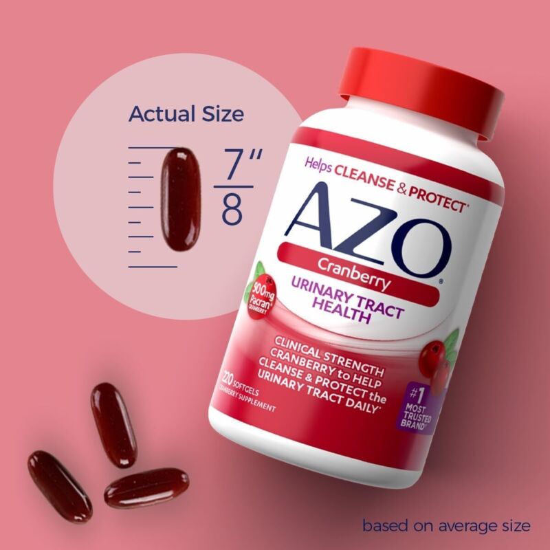 AZO Cranberry Supplement, Made with Concentrated Whole Fruit Cranberry Powder to Help Cleanse and Protect the Urinary Tract*, Sugar Free Cranberry Pills, Non-GMO, 100 Softgels : Health & Household