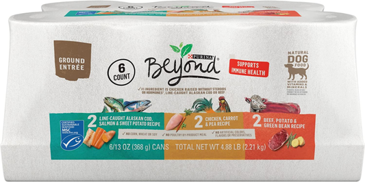 Purina Beyond Chicken, Beef and Cod Ground Entree Grain Free Wet Dog Food Variety Pack - (2 Packs of 6) 13 oz. Cans: Pet Supplies: Amazon.com