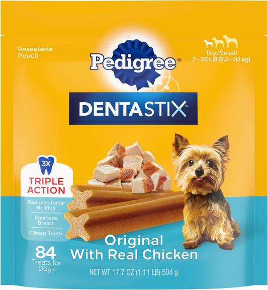 Pedigree Dentastix Toy & Small Breed Dog Treats, Original With Real Chicken, 17.7 oz. Bag (84 Treats)