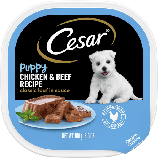 CESAR Puppy Wet Dog Food Classic Loaf in Sauce Chicken & Beef Recipe, (24) 3.5 oz. Easy Peel Trays: Canned Wet Pet Food: Pet Supplies: Amazon.com