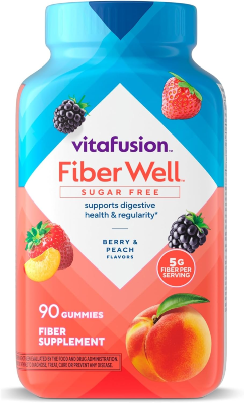 Vitafusion Fiber Well Gummies, Sugar Free Fiber Supplement, Gummies for Adults, Strawberry & Blackberry Flavors, 90 Count : Health & Household