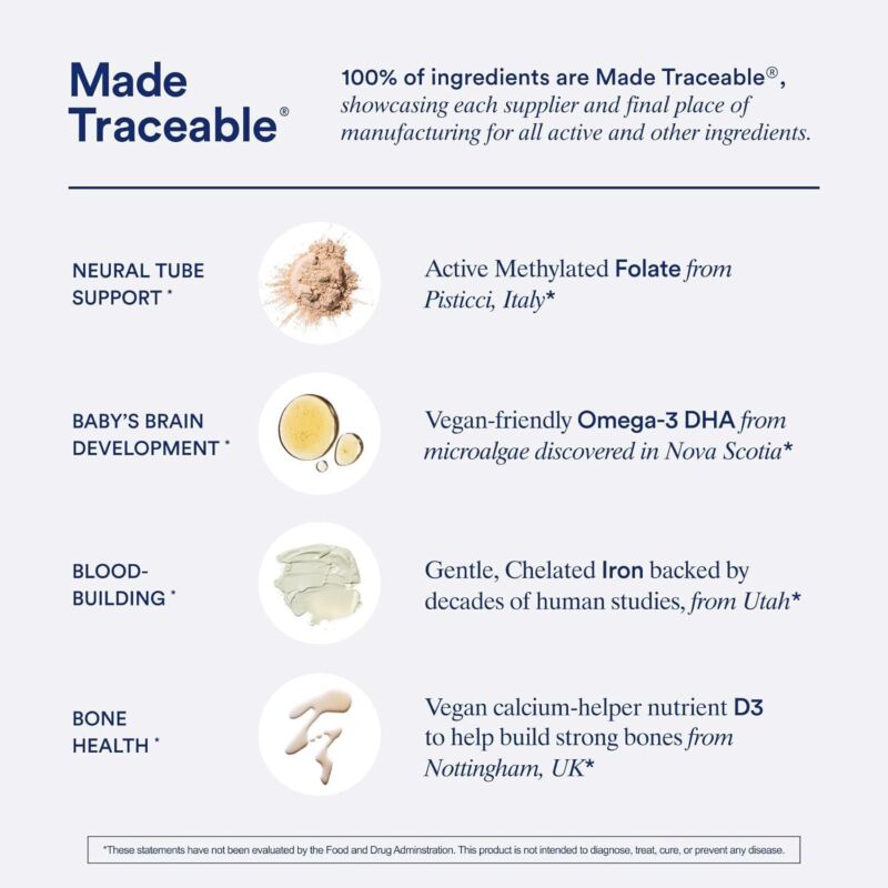 Ritual Essential for Women Prenatal Multivitamin: Folate & Choline for Neural Tube Support, Omega-3 DHA for Fetal Brain Development, Iron, Calcium-Helper D3 & K2, Non-GMO, Vegan, Citrus, 30 Days : Health & Household