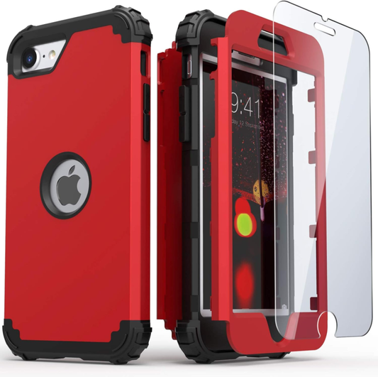 IDweel for iPhone SE 2020 Case with Screen Protector,Case for iPhone SE 2022, Sturdy 3 in 1 Shock Absorption Slim Fit Heavy Duty Hard PC Cover Soft Silicone Bumper Full Body Case,Red : Cell Phones & Accessories