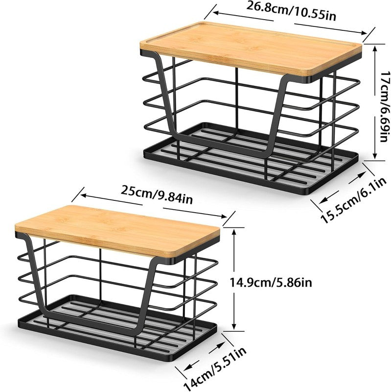 ALOCEO 2 Pack Storage Stackable Kitchen Laundry Organizers with Bamboo Top, Wall Mount Large Trash Bag Holder and Standard Garbage Bag Dispenser: Home & Kitchen