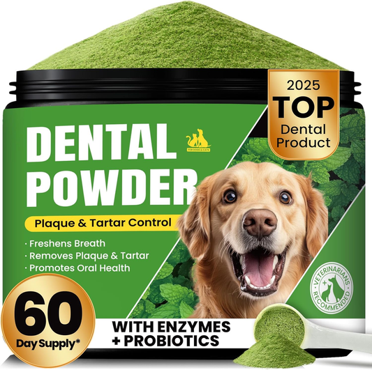 Dog Teeth Cleaning Powder, Dog Dental Powder and Cats Breath Freshener, Plaque Off Pet Tooth Cleaning lab co, Bad Breath & Tartar Remover for Dogs, Dog Teeth Cleaning with Enzymes- 60-Day Supply -Mint : Pet Supplies