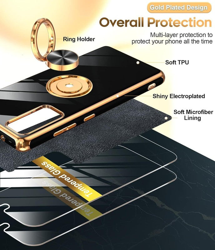 LeYi for Samsung Galaxy S20-FE-5G Case: S20FE/S 20FE Phone Case with Tempered Glass Screen Protector [2 Pack], Ring Holder Magnetic Kickstand, Plating Rose Gold Protective Case for Women Girls, Black : Cell Phones & Accessories