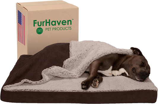 Furhaven Cooling Gel Dog Bed for Large/Medium Dogs w/ Removable Washable Cover, For Dogs Up to 55 lbs - Berber & Suede Blanket Top Mattress - Espresso, Large : Pet Supplies